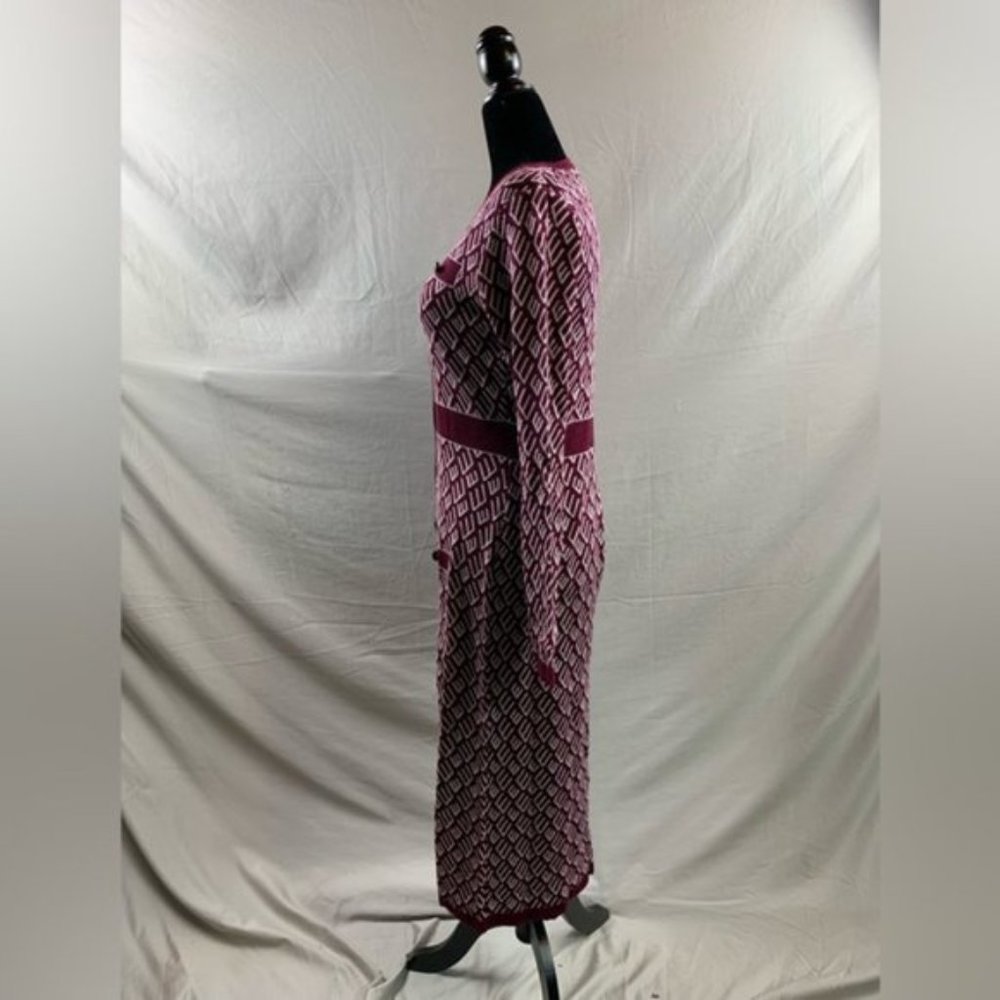 Burgundy Button Front Pattern Sweater Dress - Picture 3 of 5